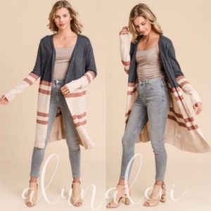 Cozy Color block cashmere blend long cardigan